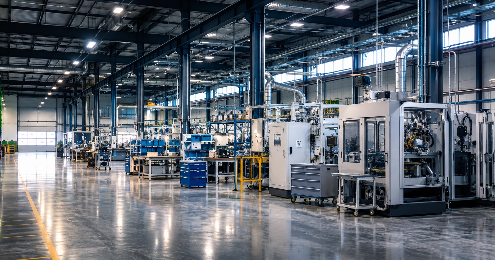 Modern American factory floor representing Apple Manufacturing